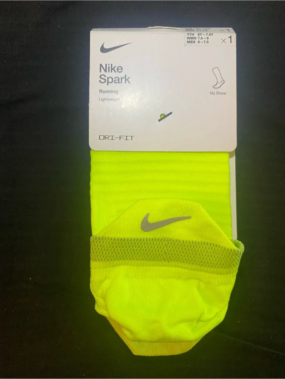 Nike No-Show Running Socks - Neon Yellow with Silver Swoosh